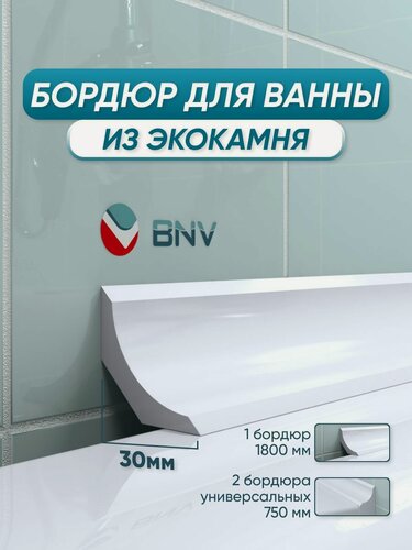 Изображение товара Комплект акриловых бордюров для ванной ЛК30 (3шт), белый цвет, глянцевая поверхность