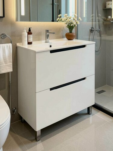 Изображение товара Тумба для ванной под раковину Runo Лина 70, напольная, белый, под раковину Теффи 70