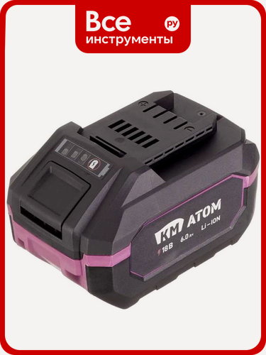 Изображение товара Аккумулятор КМ атом, 18В, 6Ач, Li-Ion, с индикатором заряда, для бытовых и профессиональных проектов