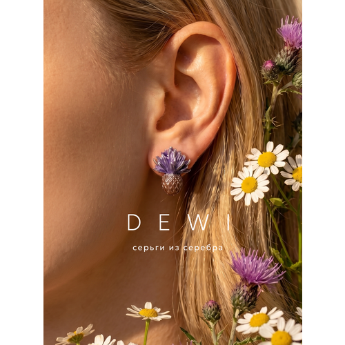 фото Серьги dewi, серебро, 925 проба, родирование, эмаль, размер 17 мм, длина 17 см, , фиолетовый