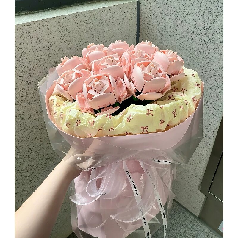 11-штучный розовый розовый 3D-пазл букет с упаковкой для сборки