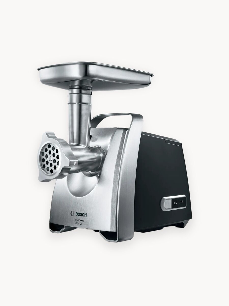 Bosch Мясорубка электрическая MFW68640, ProPower, 2200 Вт, 4,3 кг/мин, 8 насадок, Reverse, защита от перегрузки, черная