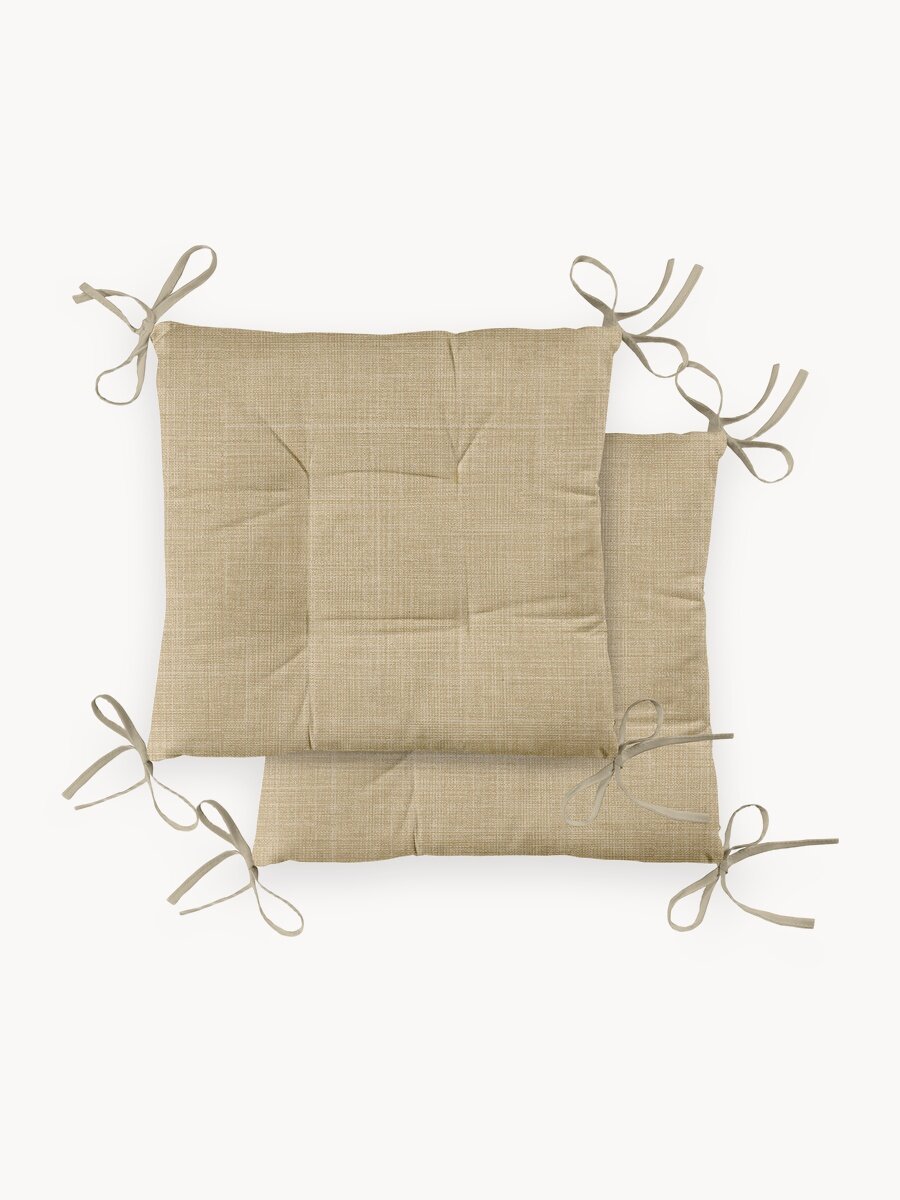 Подушка на стул с завязками 2 шт квадратные плоские 40х40 "Mia Cara" рис 30731-5 Лен бежевый