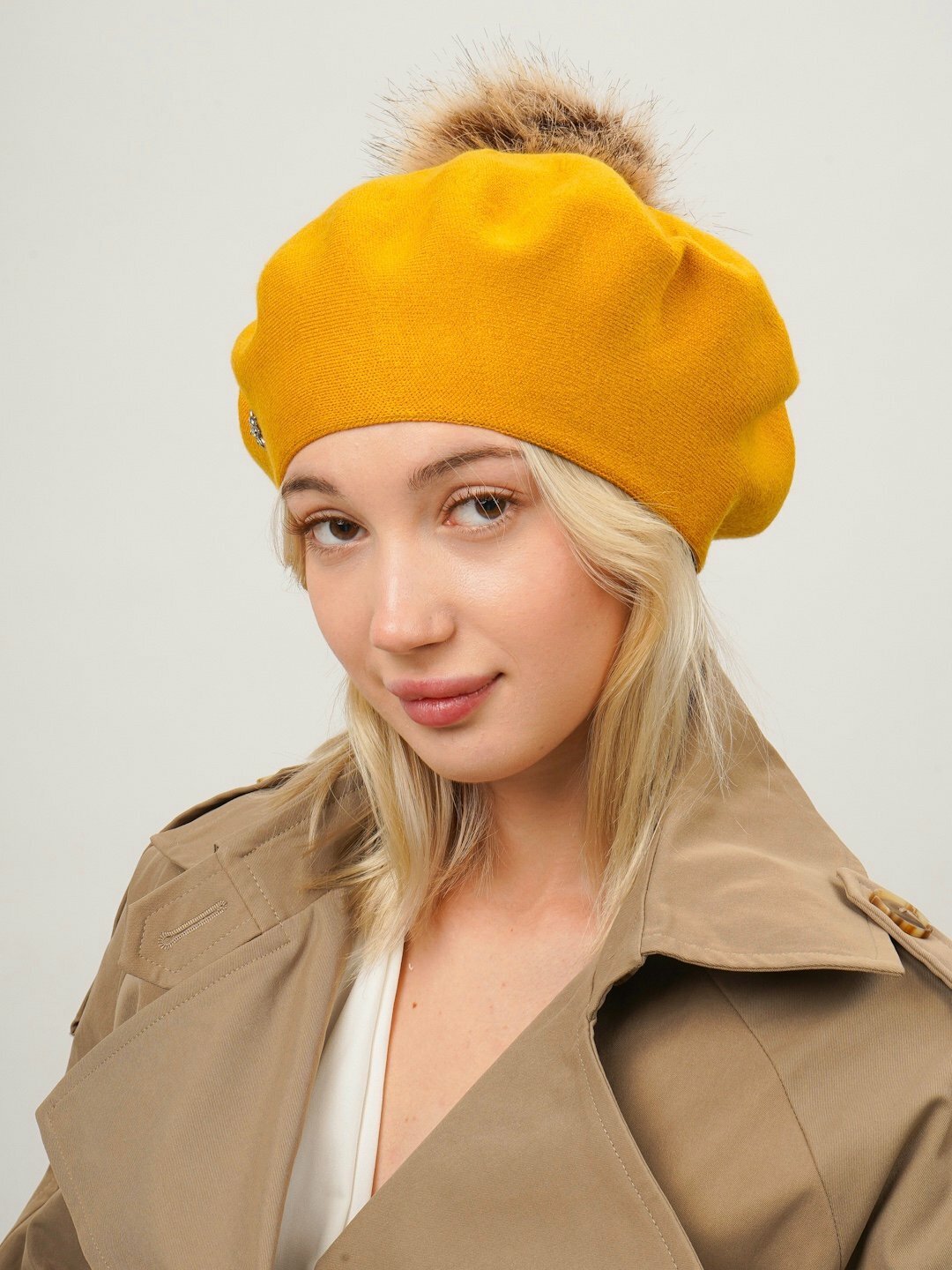 Шапка-бини для взрослых и детей, размер 56, горчичный — фото 1