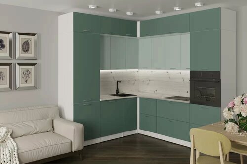 Изображение товара Кухонный гарнитур Герда Асая гранд прайм 2200х2500 мм, каркас ЛДСП, фасад ЛДСП, Белый/Сумерки/Бензин