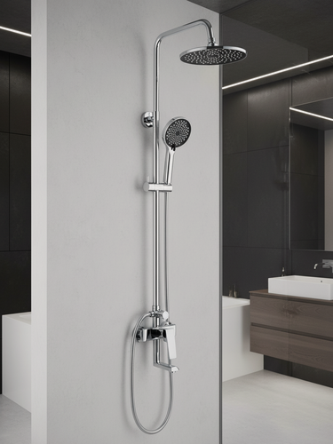 Изображение товара Душевая система со смесителем для ванны и душа VODA VST114, тропический душ, 3 режима ручной лейки, хром, латунь