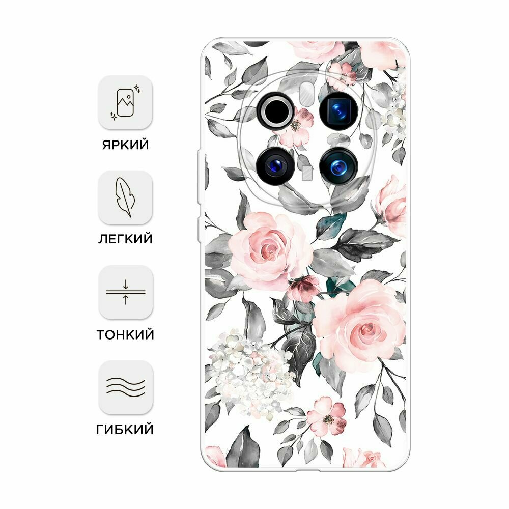 Чехол на Honor Magic 7 Pro / Хонор Мэджик 7 Про с принтом "Розы на белом" — фото 1