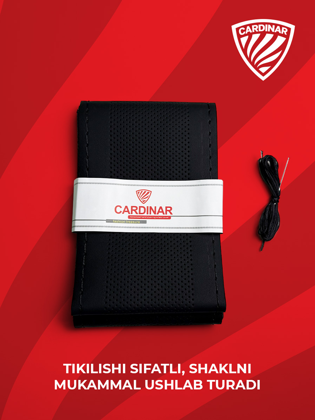Чехол для руля Cardinar Universal, алькантара, универсальный, антискользящий, черный — фото 1