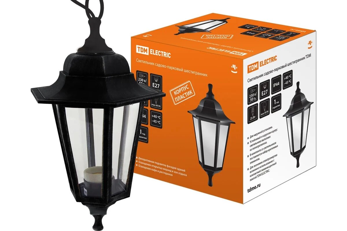 Садово-парковый светильник TDM ELECTRIC НСУ 06-60-001 шестигранник подвес пластик черный SQ0330-0703