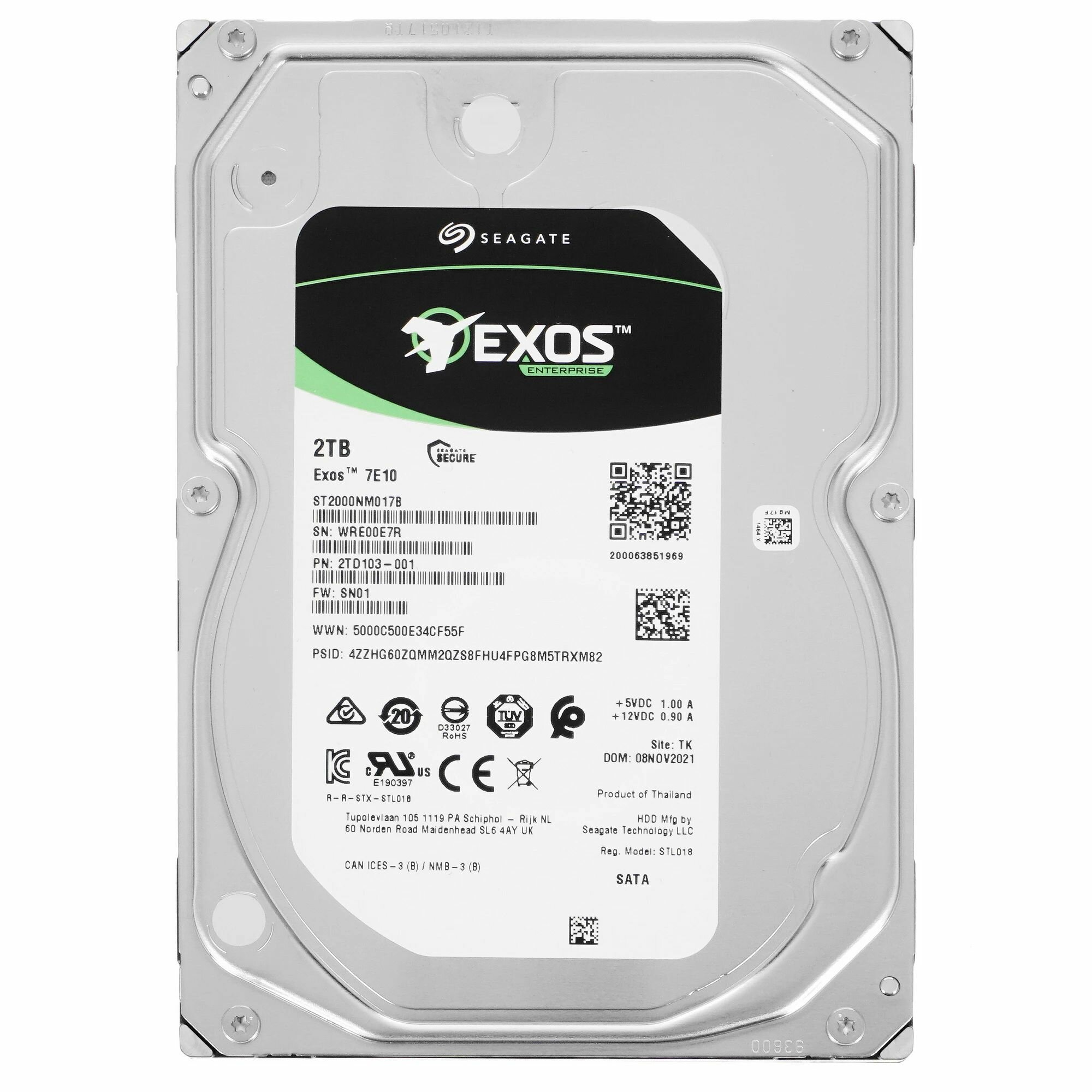 3.5" жесткий диск Seagate Exos 7E10 (ST2000NM017B) 2ТБ, 7200Об/мин, 256МБ