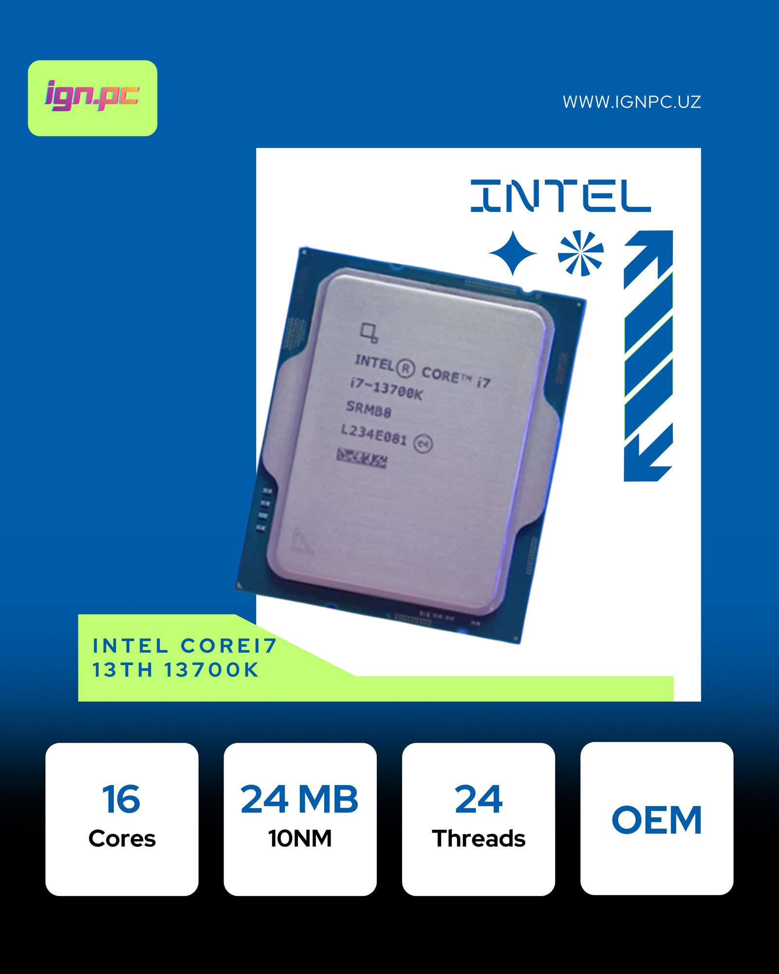 Intel-Core i7 - 13700K, 2.5 GHz, 24MB, oem, LGA1700, Raptor Lake