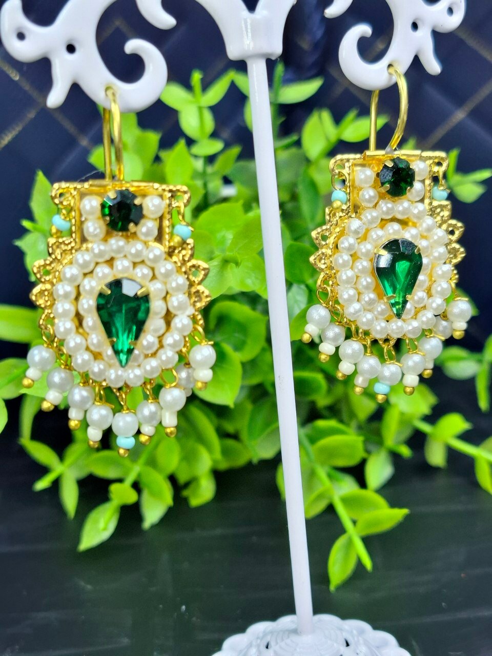 Серьги, размер 50 мм, зеленый — фото 1