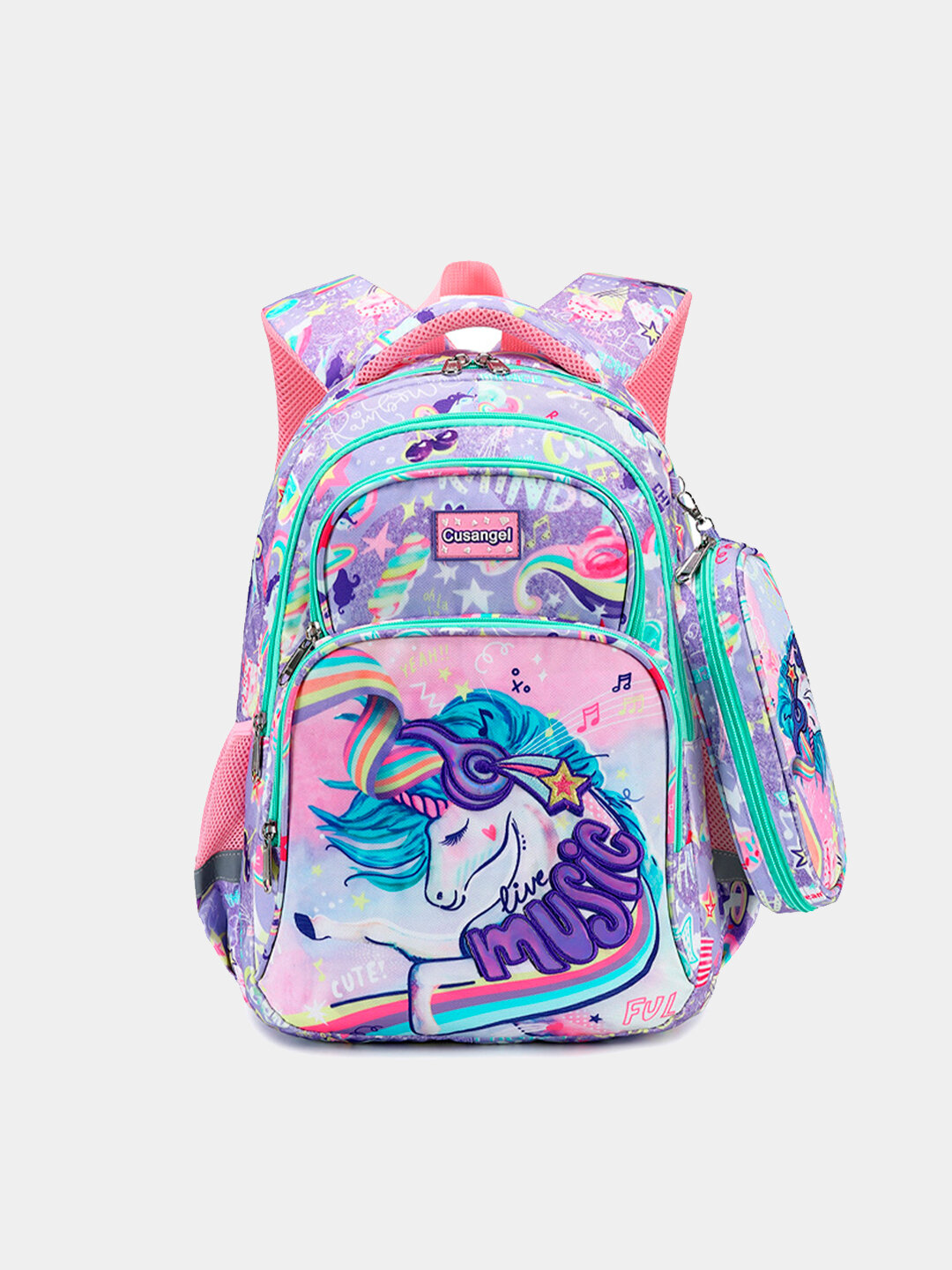 Рюкзак единорог, школьный, с ортопедической спинкой, набор 3 в 1: пенал, термо ланчбокс - Конфетный