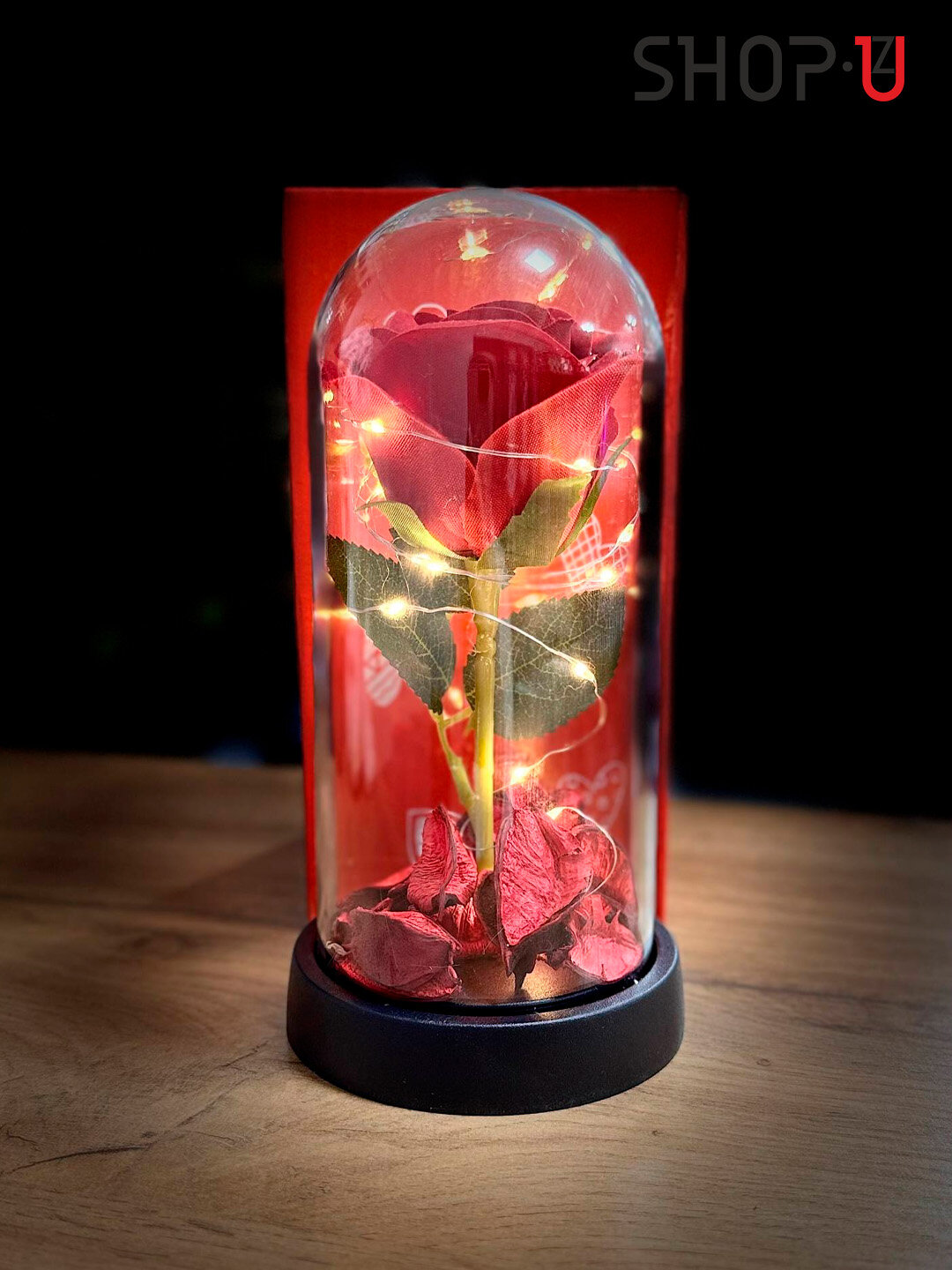 Вечные цветы, Роза под куполом "Красавица и чудовище", LED-подсветка, стиль современный