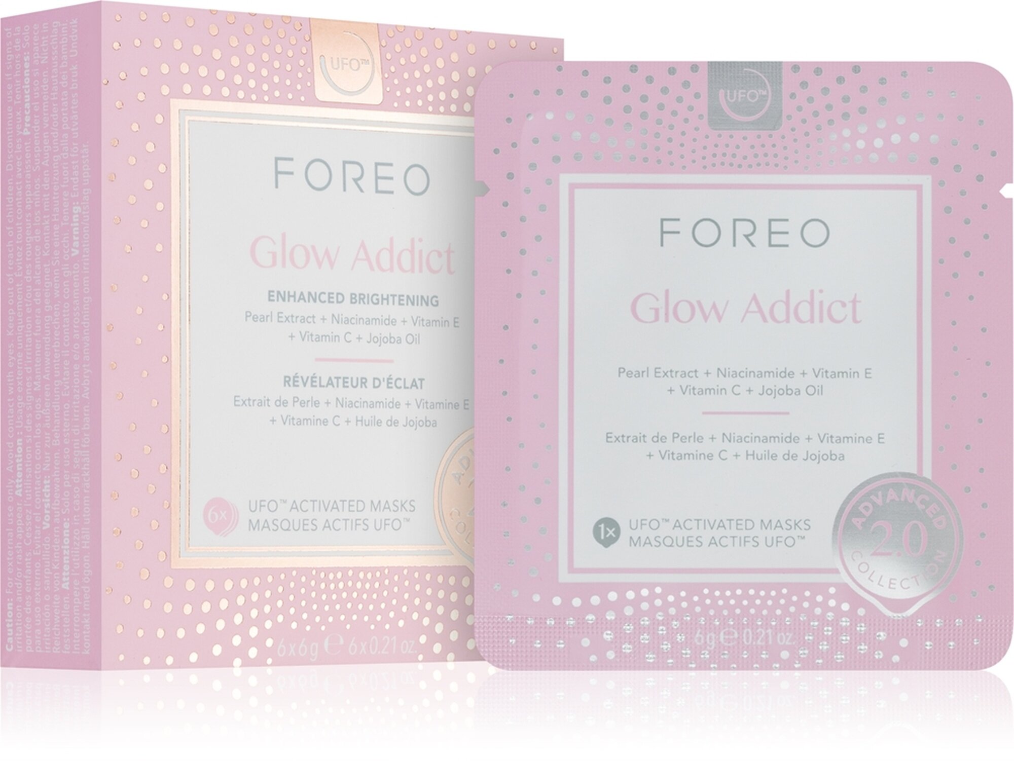 Foreo Осветляющая маска для лица UFO Glow Addict, 6 шт, розовый