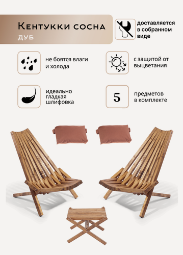 Изображение товара Кресло Кентукки из сосны, Шезлонг Кентукки, Комплект садовых кресел, Комплект шезлонг из дерева