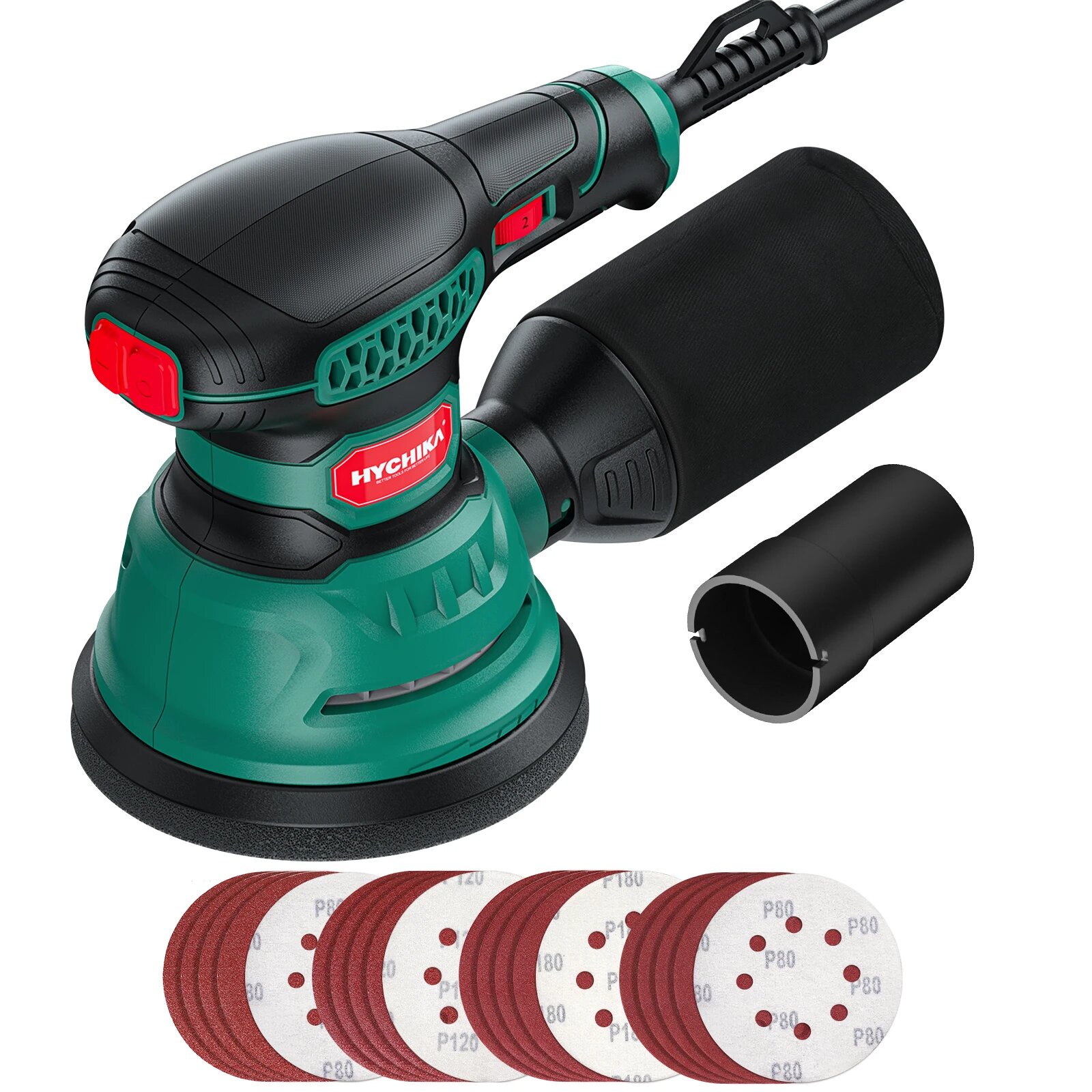 HYCHIKA 300 Вт случайная орбитальная шлифовальная машина, электроинструменты с 12 наждачной бумагой, шлифовальная машина 125 мм, сбор пыли для шлифования древесины и металла