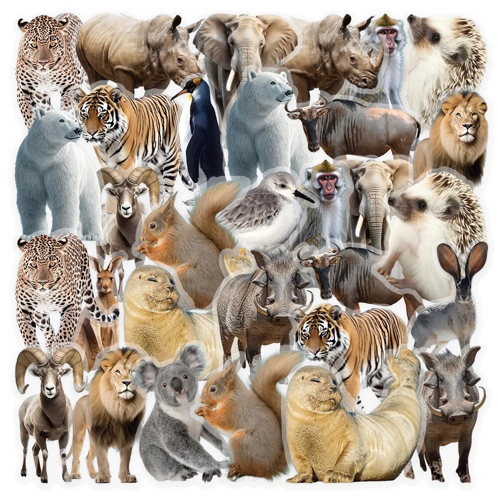 Наклейки дикие животные, 50шт, цвет 50PCS