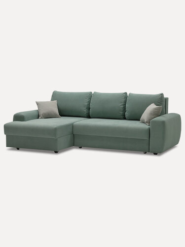 Изображение товара Угловой диван Коста размер: 249х158х88см, спальное место:199х142см, левый, велюр бирюзовый, мятный