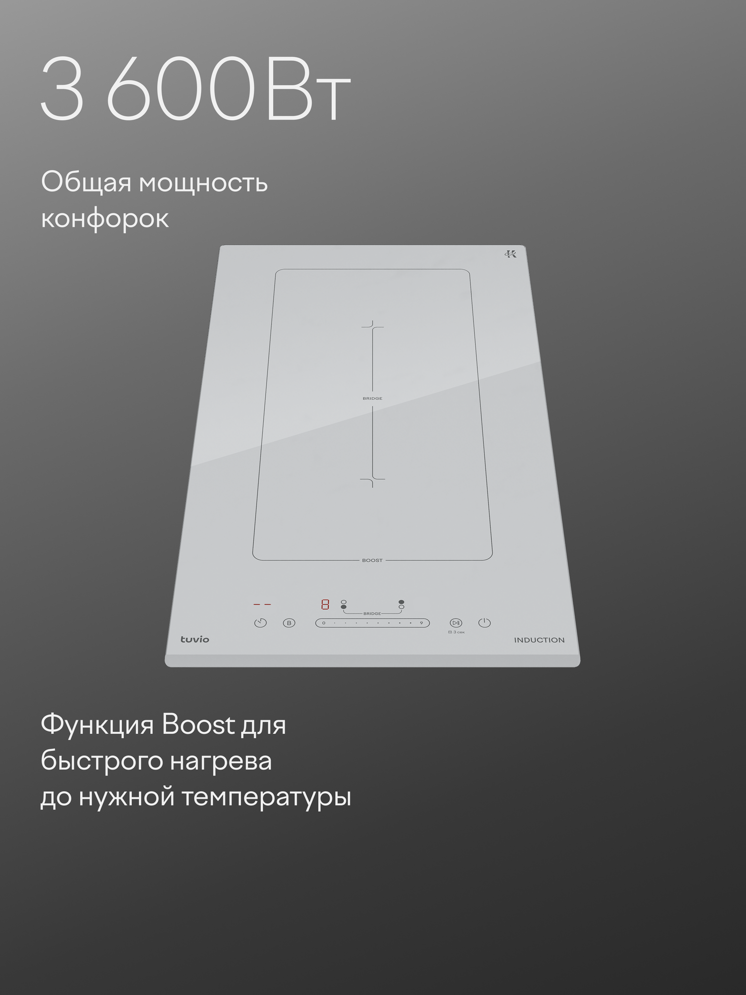 Индукционная варочная панель с инвертором Tuvio HID46CW21, 30 см, белый, блокировка от детей, защитное автоотключение — фото 7