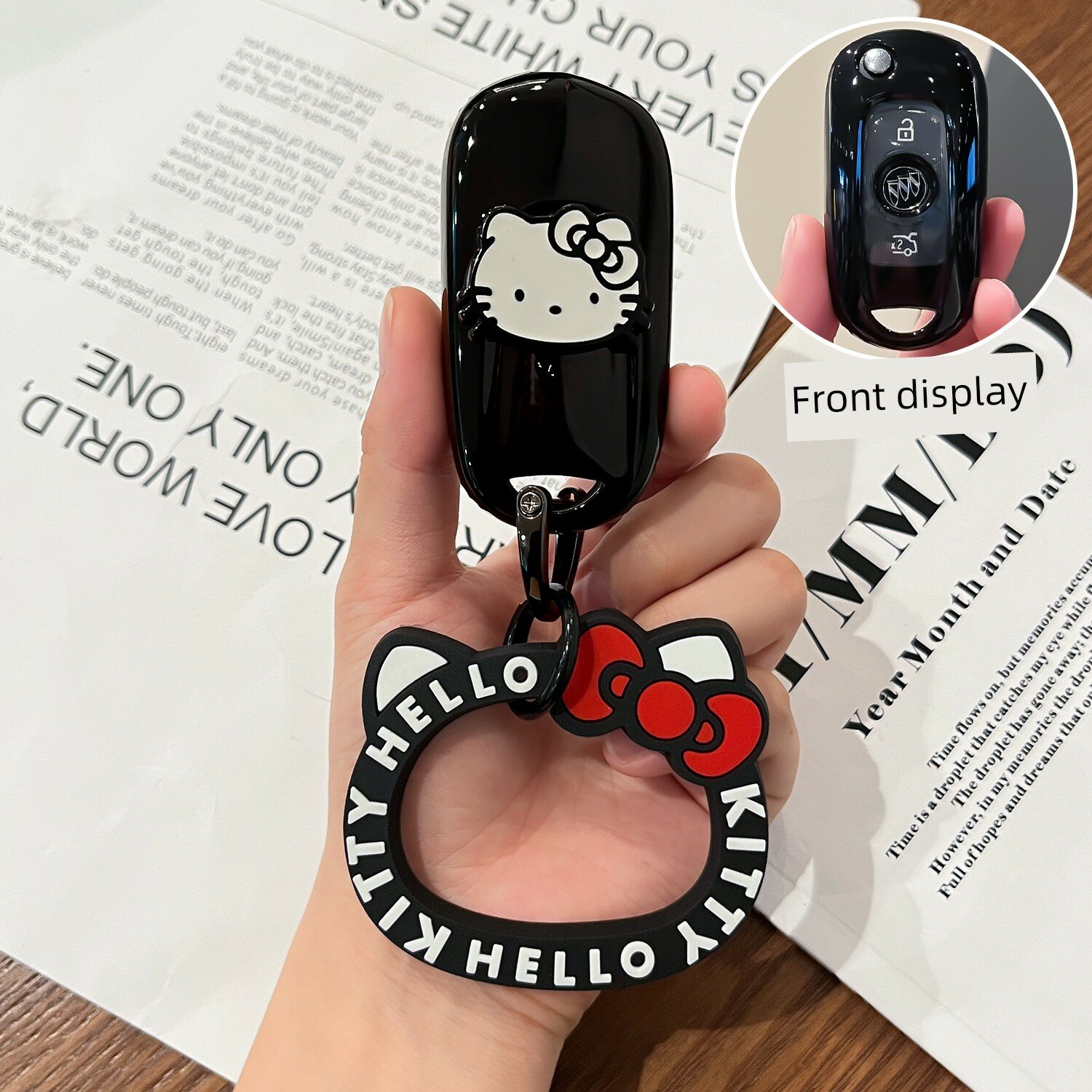 Универсальный чехол для ключей с черным рисунком KT Cat, складной стиль C, ручной крепеж для моделей Buick