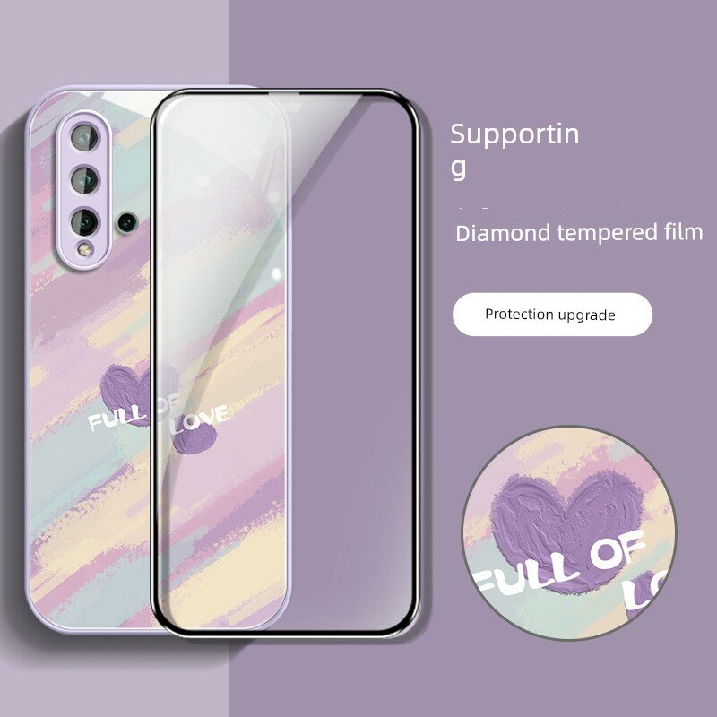 Чехол с водяной краской фиолетовое сердце с закаленным стеклом для Huawei Nova 13 Pro, светло-фиолетовый, полная защита
