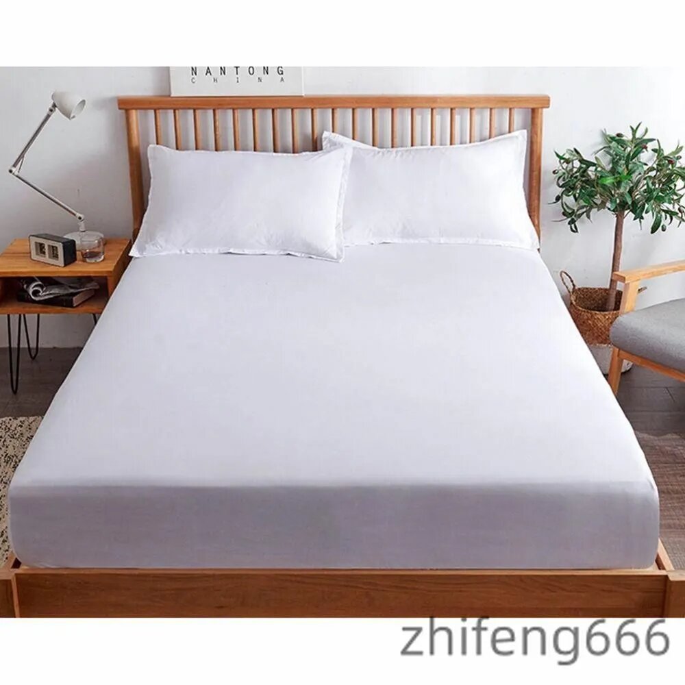 Простыня на резинке 180x220 см вареный хлопок, белый без рисунка