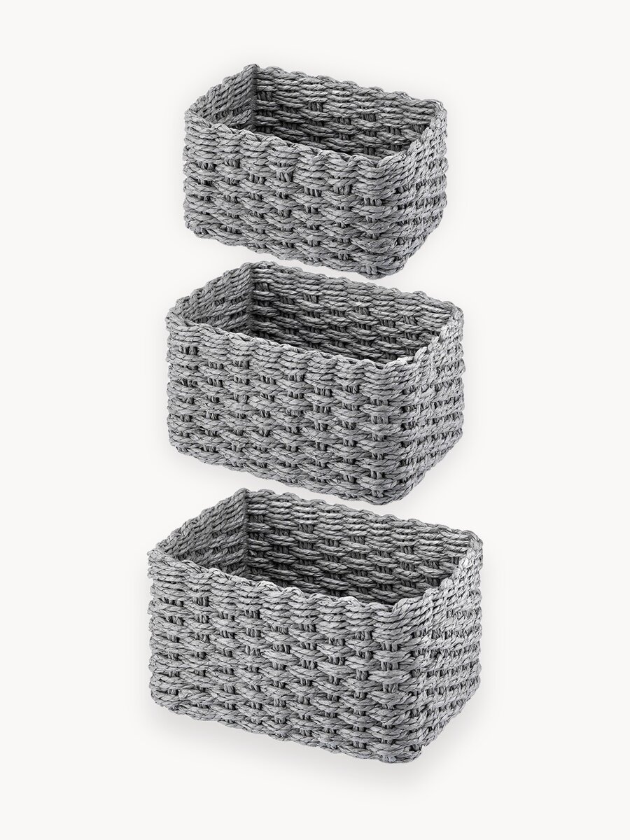 Корзинка плетеная 3 шт El Casa, серый, 1 корзинка 22х16х13 см, 1 корзинка 20х14х12 см, 1 корзинка 18х12х10 см, набор