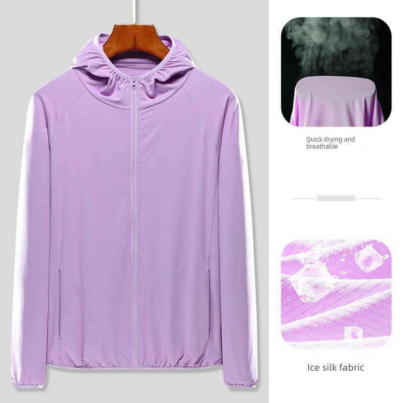 Мужской пиджак 3XL из ледяной шелка для рыбалки с защитой от УФ-лучей UPF50+, свежий фиолетовый