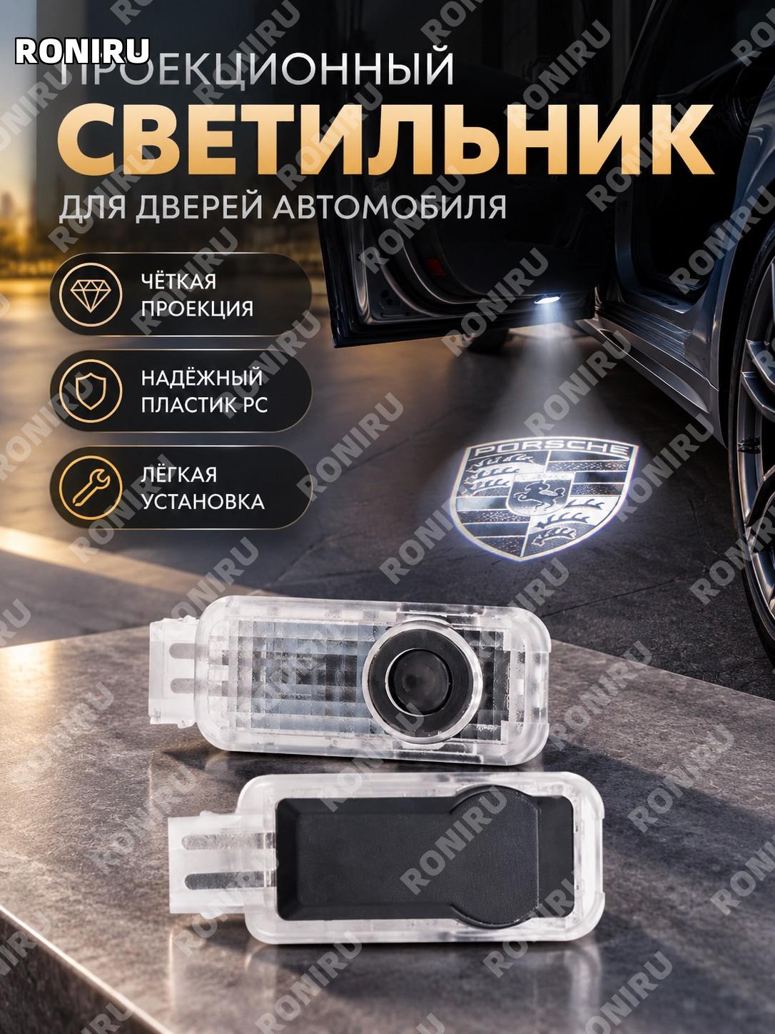 Проекционная лампа в дверь для Porsche версия B чёрно-белый оригинальный логотип английский световой декор для авто