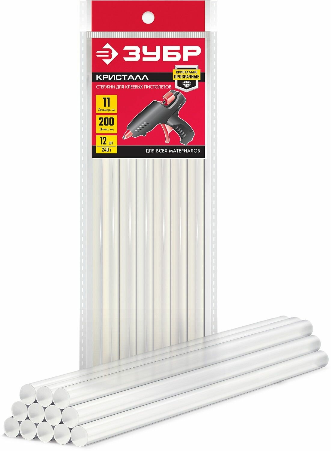 Клеевые стержни ЗУБР 11 х 200 мм 12 штук прозрачные универсальные 06854-12