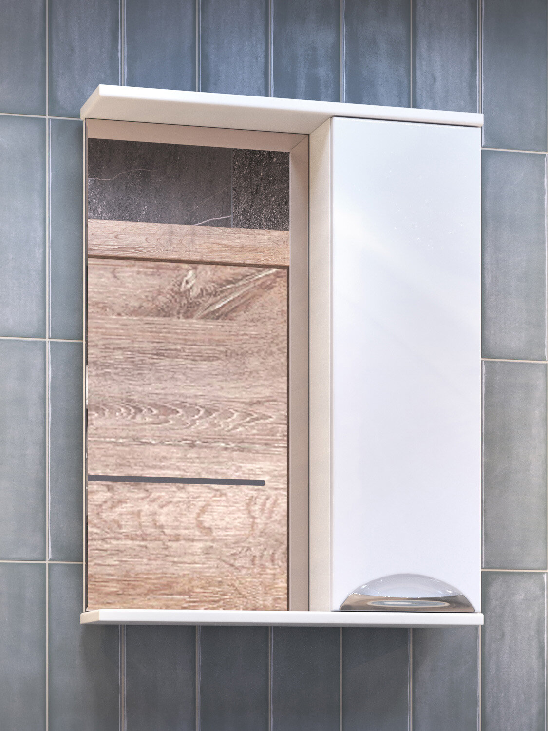 Зеркало в ванную с шкафом Каллао с полками 50х15.6х70 см Белый / Зеркальный