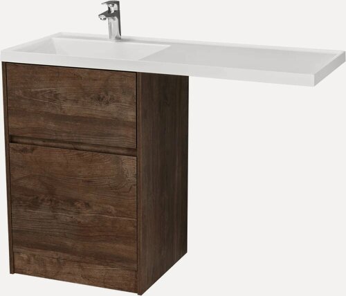 Изображение товара Тумба с раковиной AQUATON Лондри подвесная, под стиральную машину, напольная, 120 см, темное дерево, матовая, из ЛДСП, с ящиками, раковина для ванной, из искусственного мрамора, прямоугольная