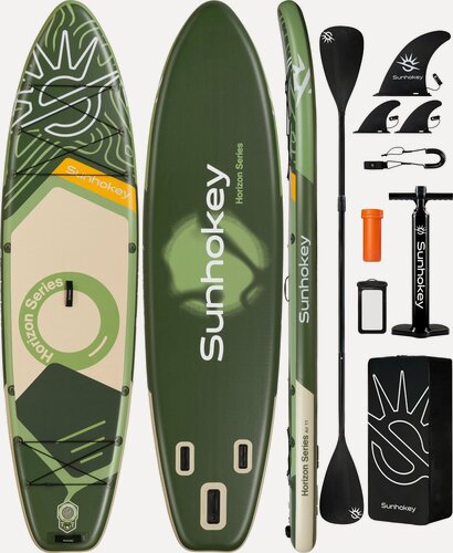 Изображение товара Сапборд надувной SUNHOKEY Horizon DARK GREEN 11' 335х86х15 см с веслом и аксессуарами \ SUP-доска для серфинга