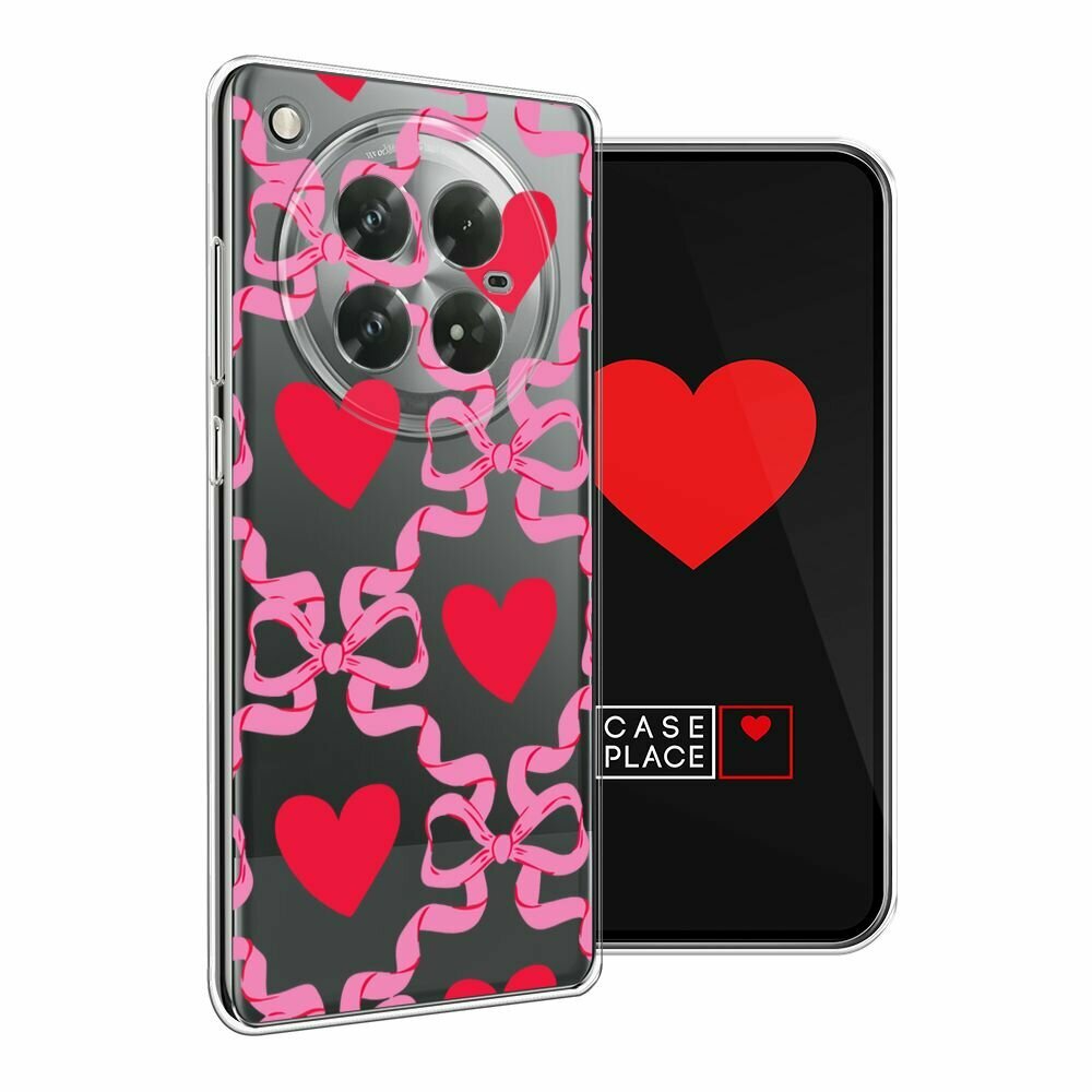 Чехол на Infinix Zero 40 5G / Инфиникс Зеро 40 5G с принтом "Hearts and ribbons 2 - 14 февраля", прозрачный — фото 1