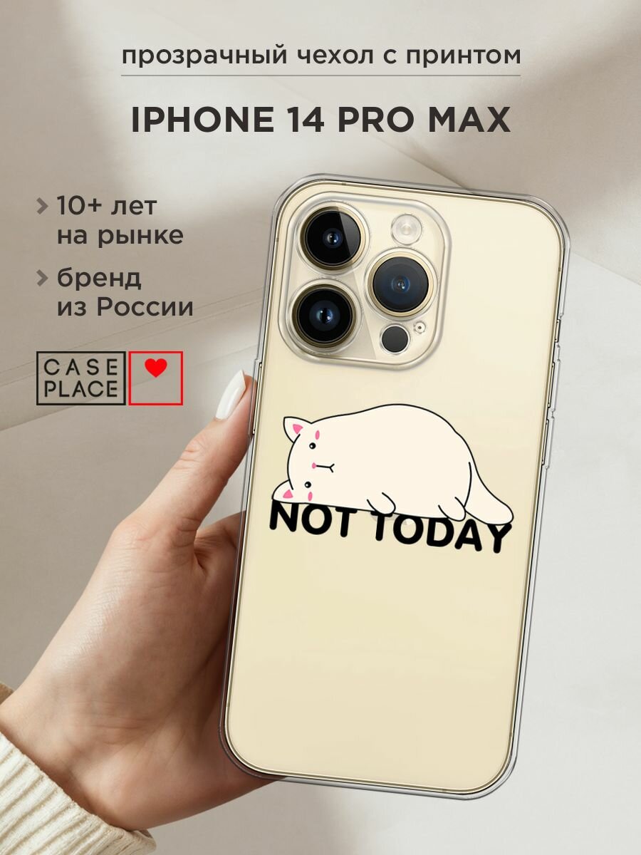 Чехол на Apple iPhone 14 Pro Max / Айфон 14 Про Макс с принтом "Cat not today", прозрачный