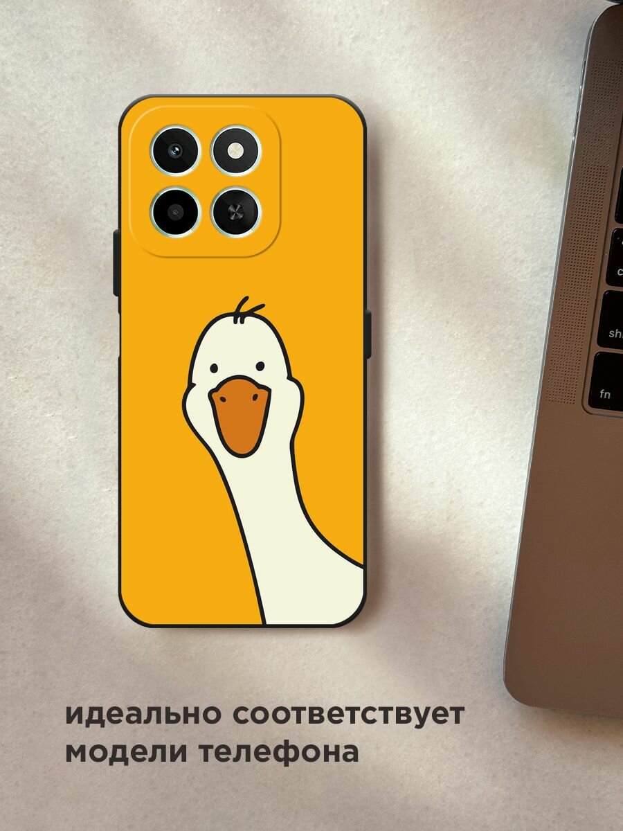 Черный матовый чехол на Honor X6c / Хонор X6c с принтом "Утка на желтом фоне" — фото 1
