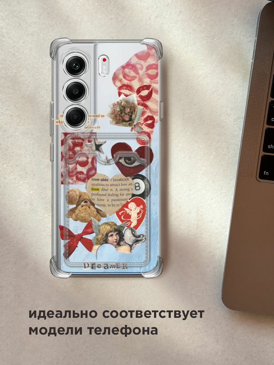 Чехол на Tecno Camon 40 Pro (Текно Камон 40 Про) с картой и принтом "Поцелуи и сердца" — фото 1