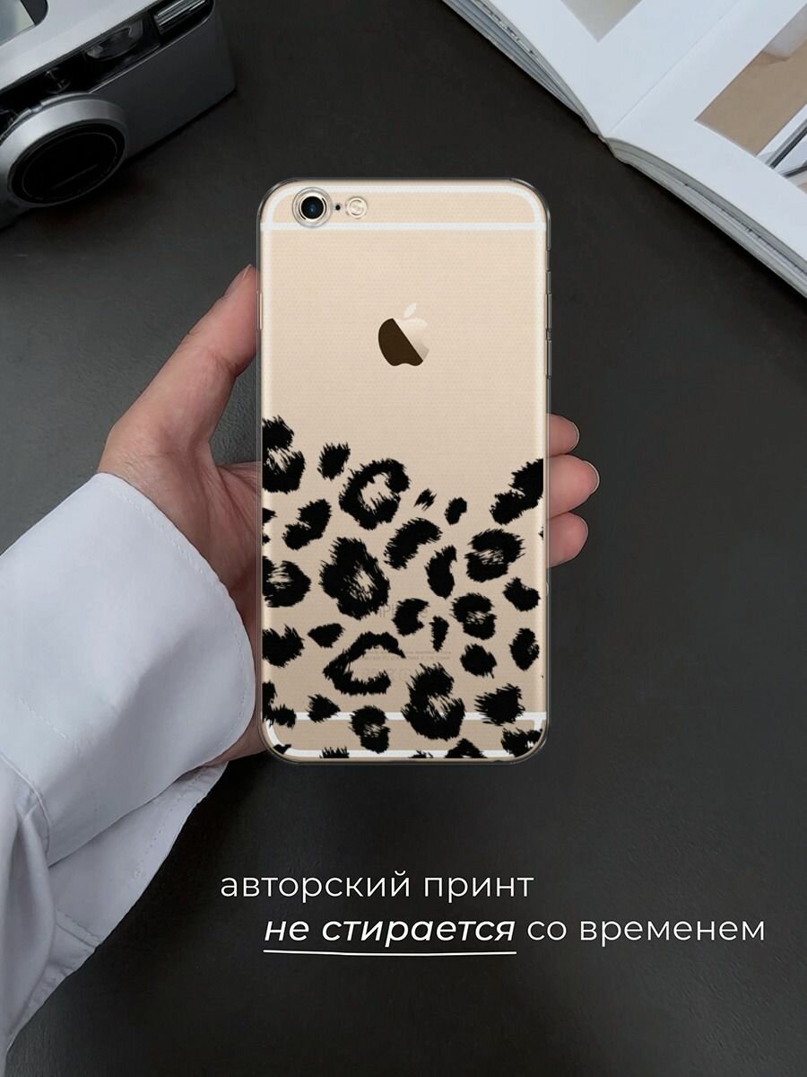 Чехол на Apple iPhone 6 Plus/6S Plus / Айфон 6 Плюс/Айфон 6С Плюс с принтом "Окрас леопарда фон черный", прозрачный — фото 1