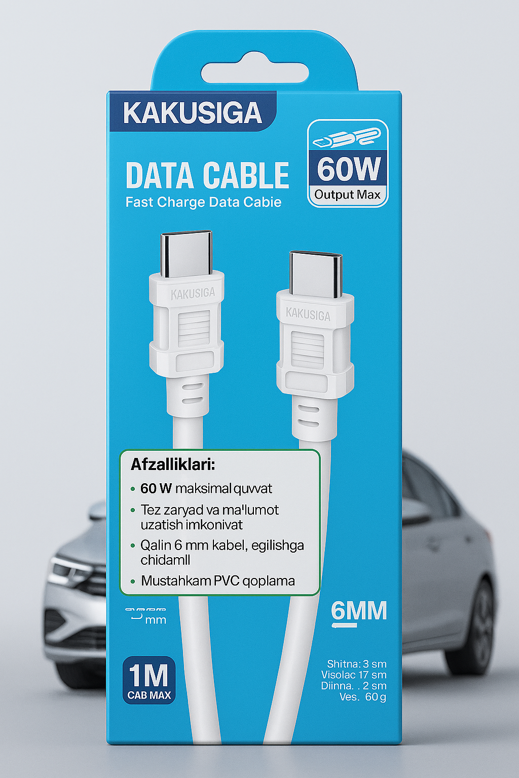 Зарядный кабель Kakusiga Type-C-Type-C мощностью 60 Вт, белый, 1 метр, быстрая зарядка