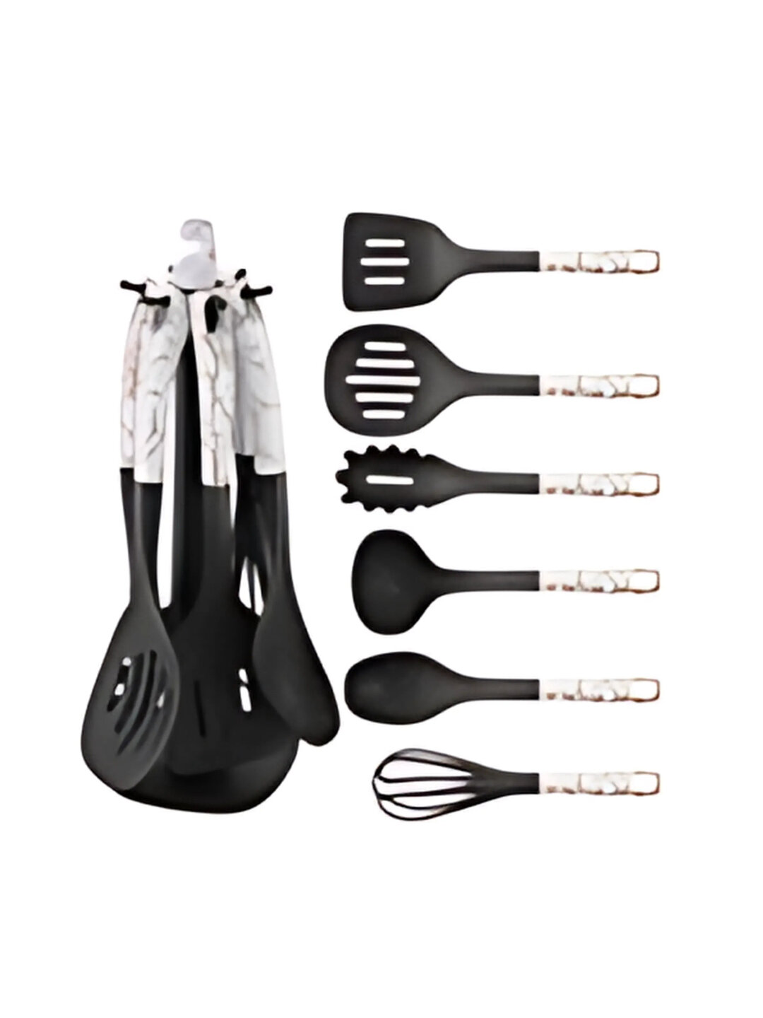 Набор кухонных принадлежностей HausRoland, с подставкой, 7 предметов, в разных дизайнах - Белый