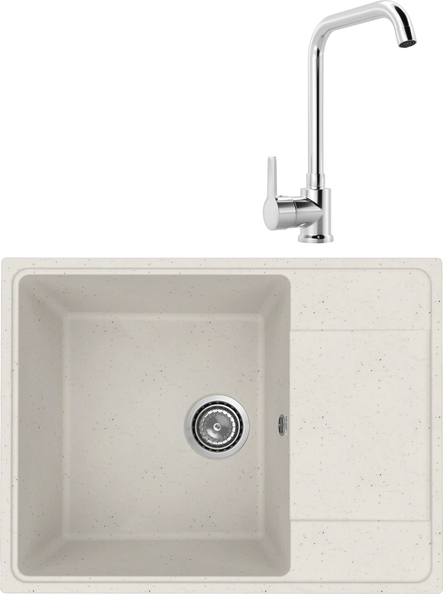 Комплект Мойка Practik PR-M 650-001 белый камень / Смеситель MEGA Ege MG-PL10 хром