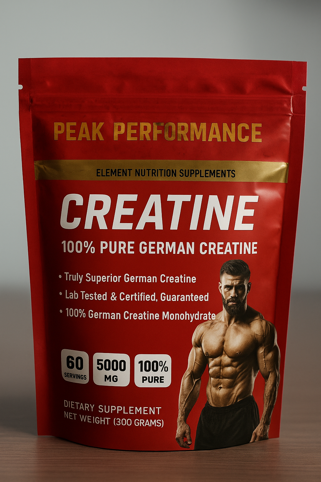 Креатин Monohydrate Element Nutrition — 300 г, 100% Pure German Creatine, для набора мышечной массы и силы — фото 1