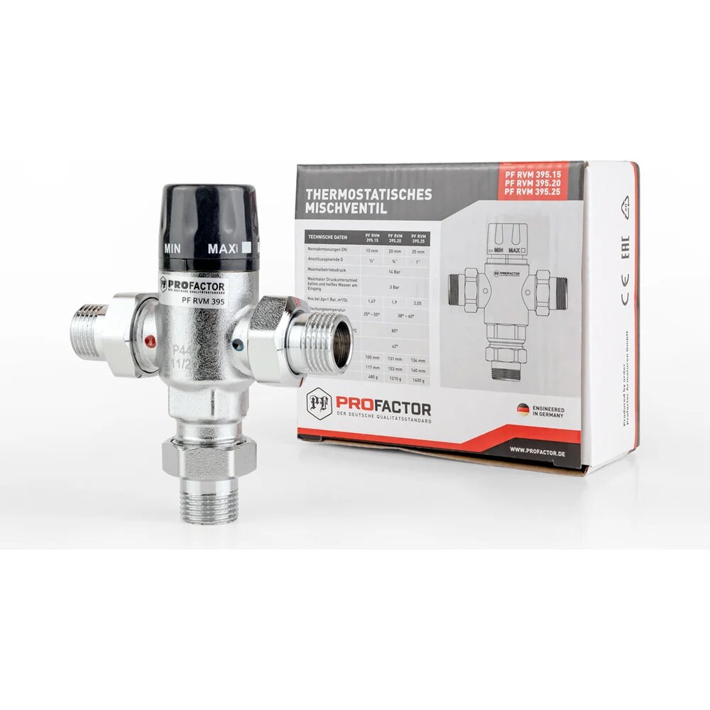 Термостатический смесительный клапан PROFACTOR 25_55С 1/2 PF RVM 395.15, латунный корпус, резьбовое соединение — фото 1