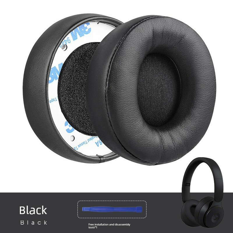 Черные амбушюры из пены для наушников Beats Solo Pro Wireless, пара с клеевой подкладкой и включенным инструментом для