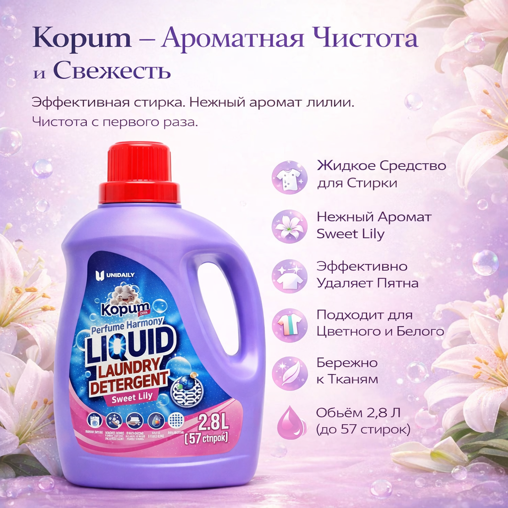 Жидкость для стирки Kopum Plus, 2.8л, для всех тканей, машинная стирка