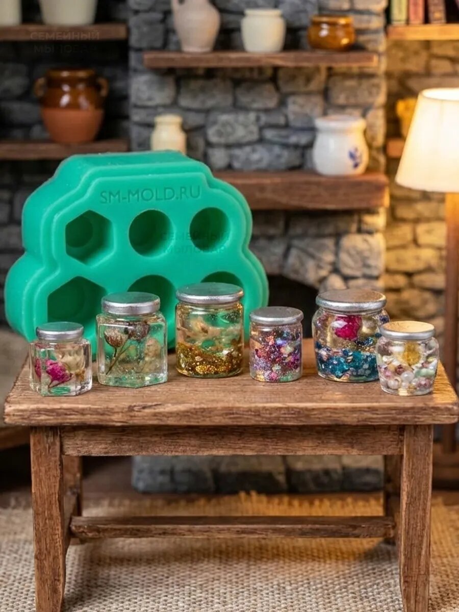 Силиконовый молд для рукоделия 6 маленьких банок — фото 1