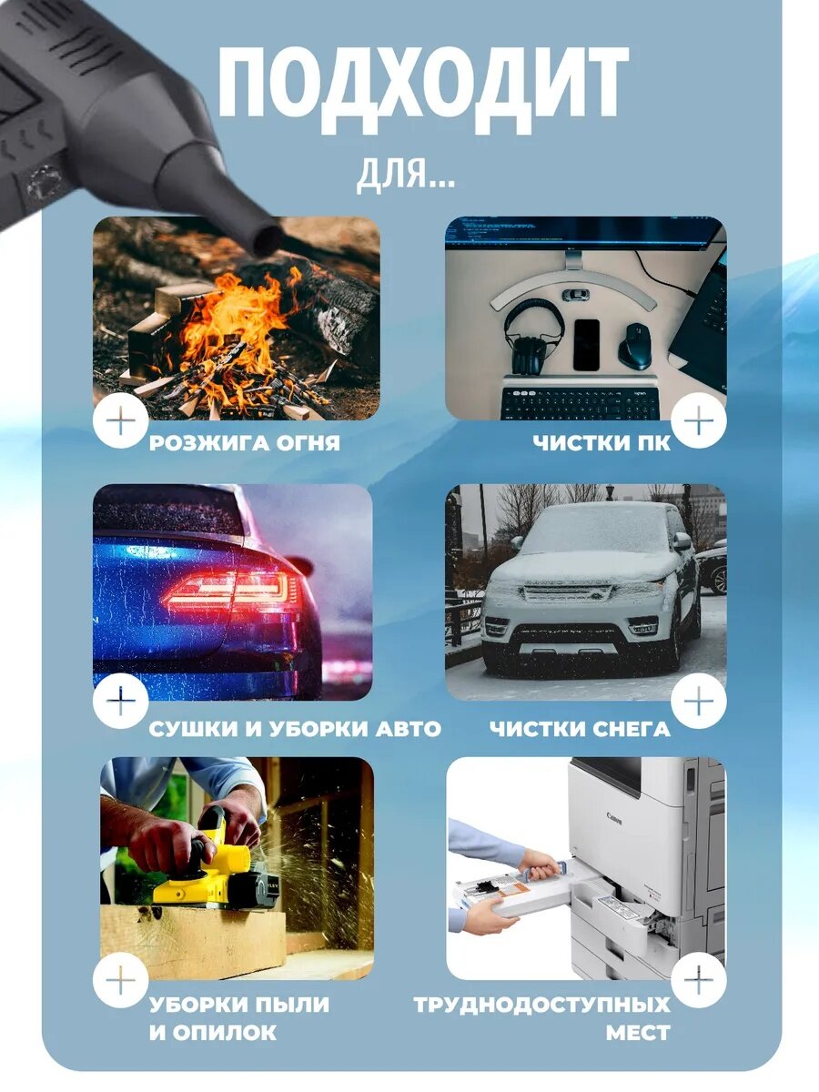 Турбовентилятор, для мангала, с подсветкой, 130000 об/мин, черный — фото 1