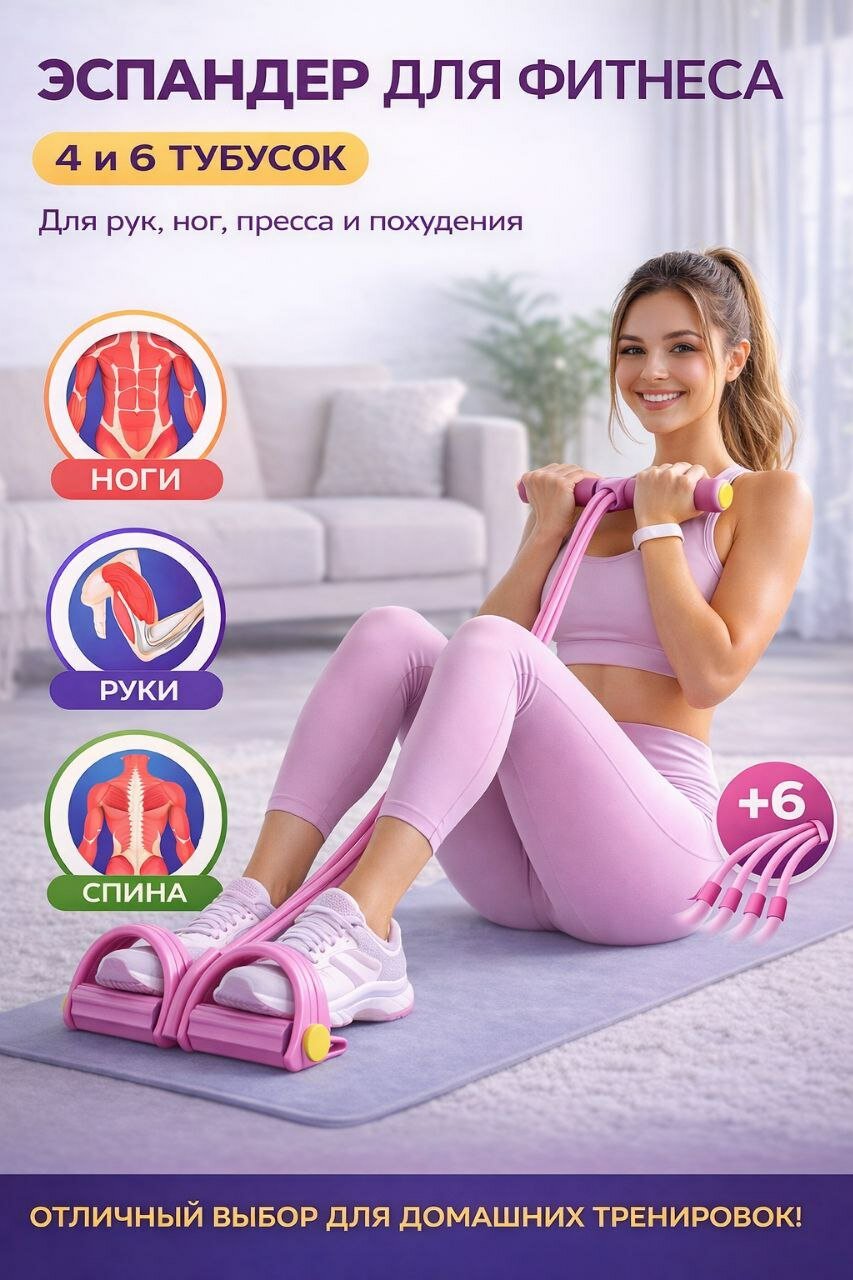 Эспандер Воронцова для пресса, универсальный, пурпурный,100 кг, длина 90см
