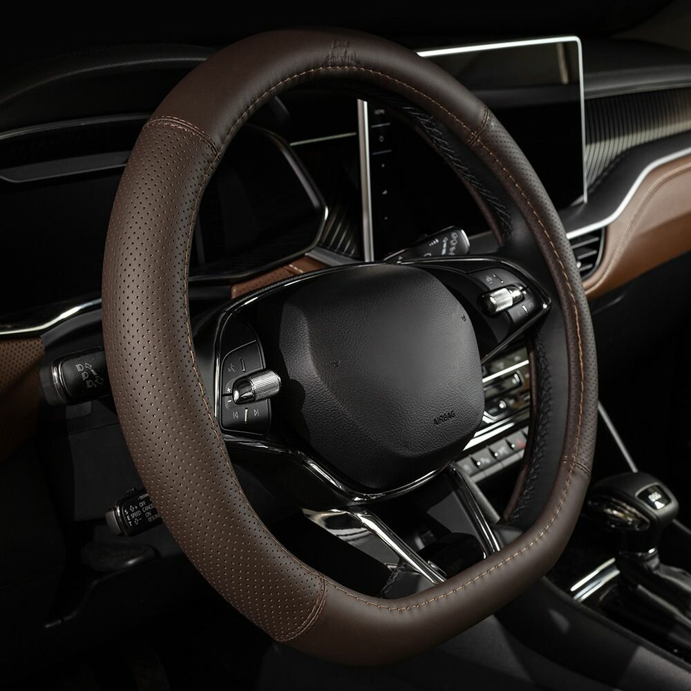 Оплетка на руль каркасная Кожа Lord Autofashion (3806 Коричневый D-форма M)